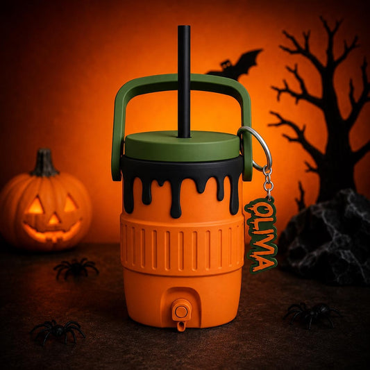 Halloween Cooler Can Holder – Insulated Beverage Cup Holder with Handle, Straw & Keychain for Beach, Parties and Outdoor Drinks