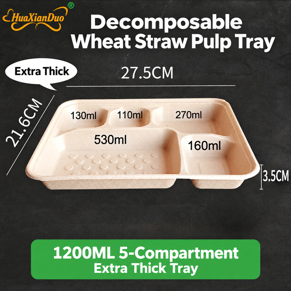 Biodegradable in several Compartment Pulp Meal Boxes – Disposable Food Containers for Takeout, Catering, Fast Food, Salads & Meal Sharing