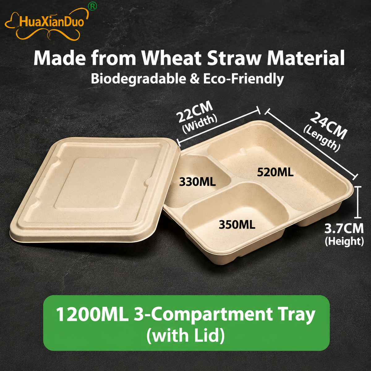Biodegradable in several Compartment Pulp Meal Boxes – Disposable Food Containers for Takeout, Catering, Fast Food, Salads & Meal Sharing