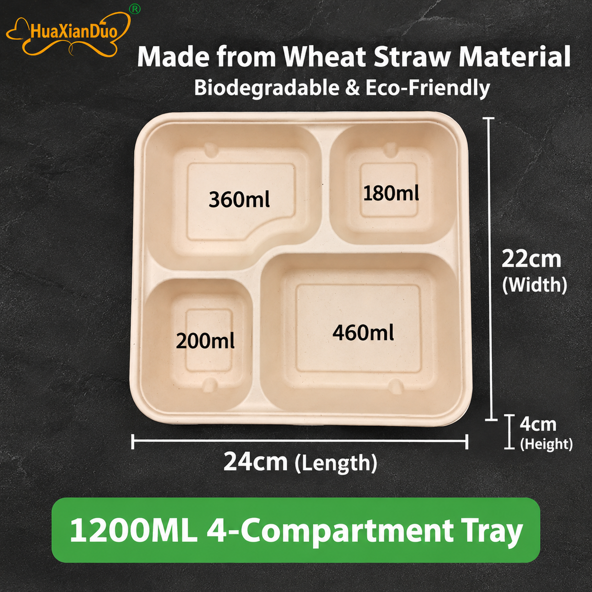 Biodegradable in several Compartment Pulp Meal Boxes – Disposable Food Containers for Takeout, Catering, Fast Food, Salads & Meal Sharing