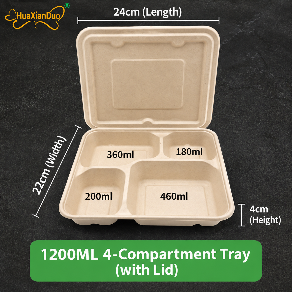 Biodegradable in several Compartment Pulp Meal Boxes – Disposable Food Containers for Takeout, Catering, Fast Food, Salads & Meal Sharing