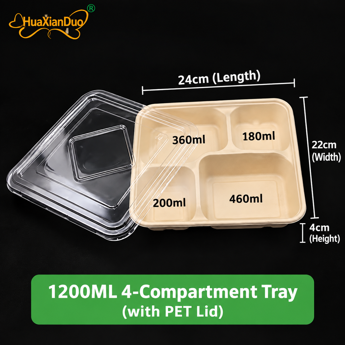 Biodegradable in several Compartment Pulp Meal Boxes – Disposable Food Containers for Takeout, Catering, Fast Food, Salads & Meal Sharing