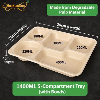 Biodegradable in several Compartment Pulp Meal Boxes – Disposable Food Containers for Takeout, Catering, Fast Food, Salads & Meal Sharing