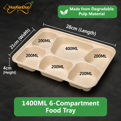 Biodegradable in several Compartment Pulp Meal Boxes – Disposable Food Containers for Takeout, Catering, Fast Food, Salads & Meal Sharing