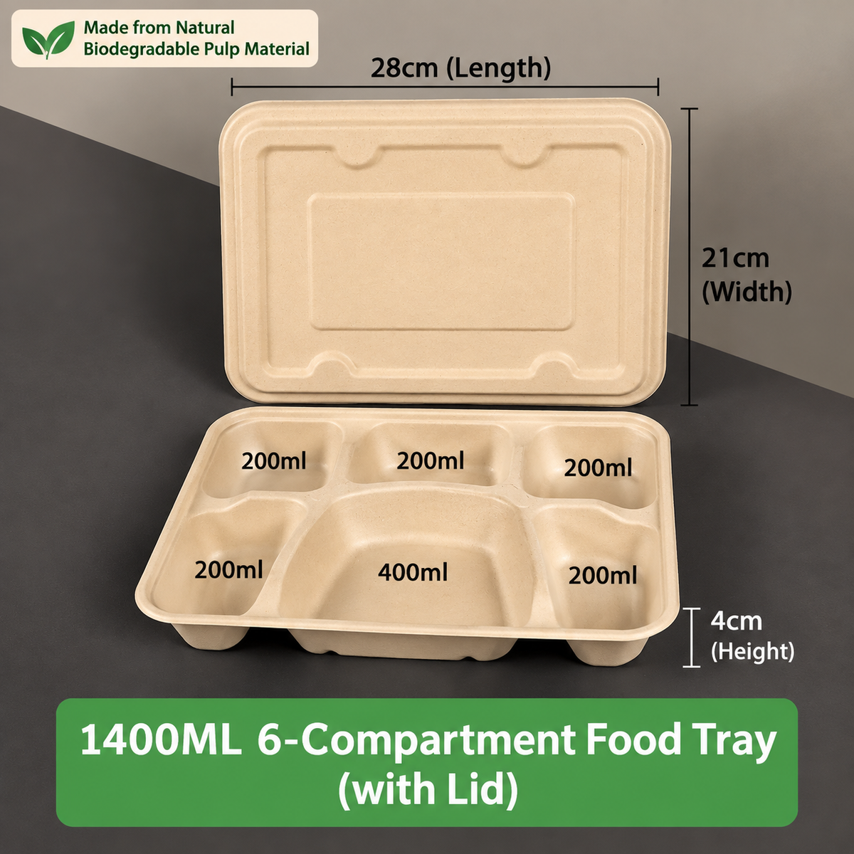 Biodegradable in several Compartment Pulp Meal Boxes – Disposable Food Containers for Takeout, Catering, Fast Food, Salads & Meal Sharing