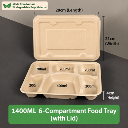 Biodegradable in several Compartment Pulp Meal Boxes – Disposable Food Containers for Takeout, Catering, Fast Food, Salads & Meal Sharing