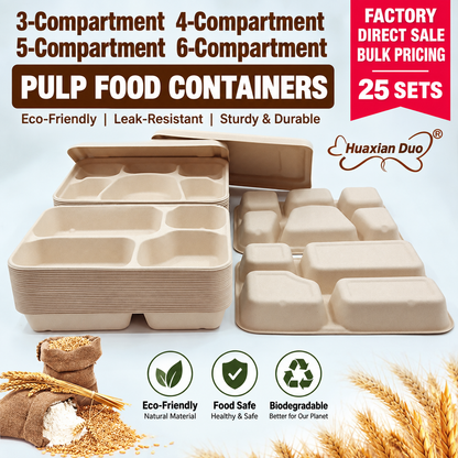 Biodegradable in several Compartment Pulp Meal Boxes – Disposable Food Containers for Takeout, Catering, Fast Food, Salads & Meal Sharing