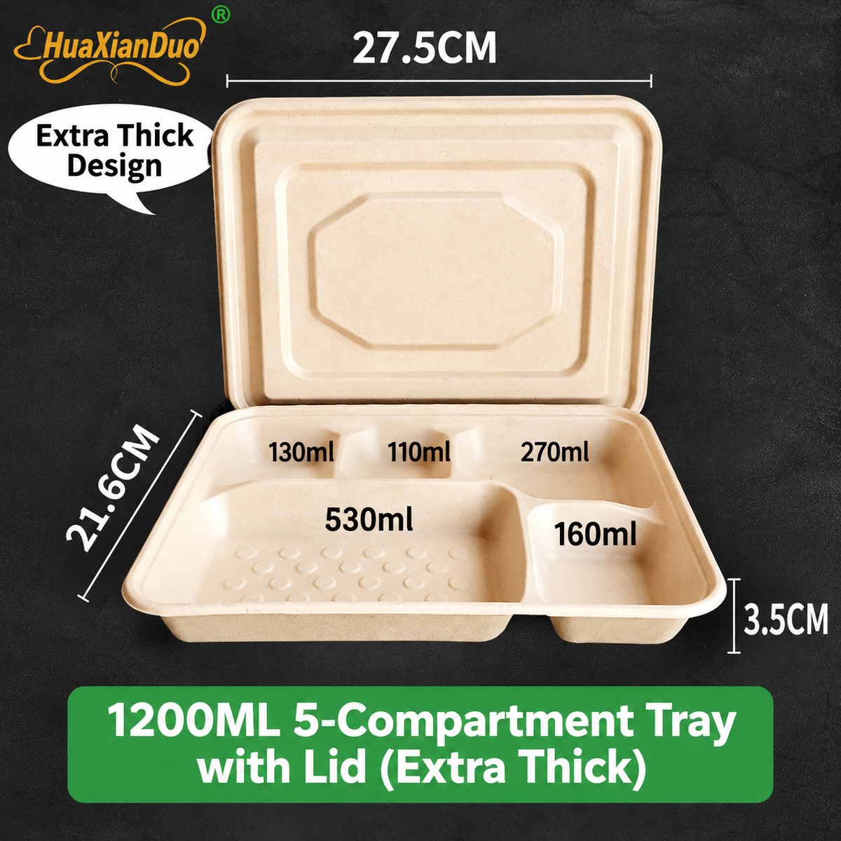 Biodegradable in several Compartment Pulp Meal Boxes – Disposable Food Containers for Takeout, Catering, Fast Food, Salads & Meal Sharing