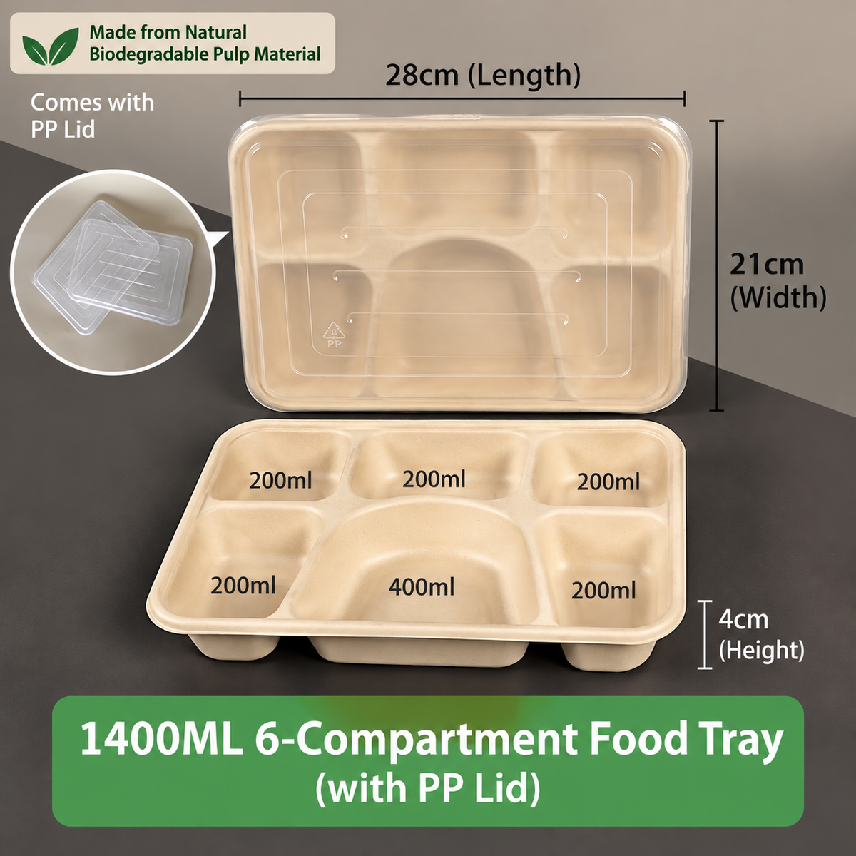 Biodegradable in several Compartment Pulp Meal Boxes – Disposable Food Containers for Takeout, Catering, Fast Food, Salads & Meal Sharing