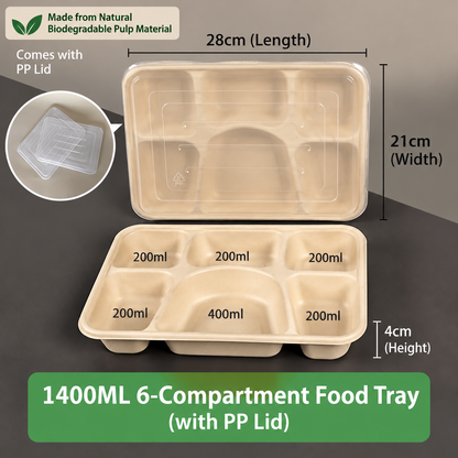 Biodegradable in several Compartment Pulp Meal Boxes – Disposable Food Containers for Takeout, Catering, Fast Food, Salads & Meal Sharing