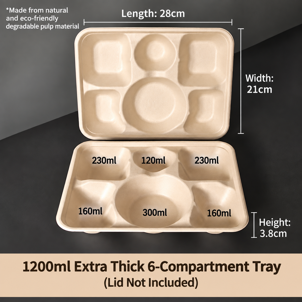 Biodegradable in several Compartment Pulp Meal Boxes – Disposable Food Containers for Takeout, Catering, Fast Food, Salads & Meal Sharing