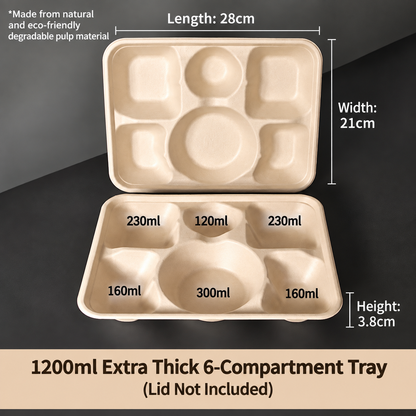 Biodegradable in several Compartment Pulp Meal Boxes – Disposable Food Containers for Takeout, Catering, Fast Food, Salads & Meal Sharing