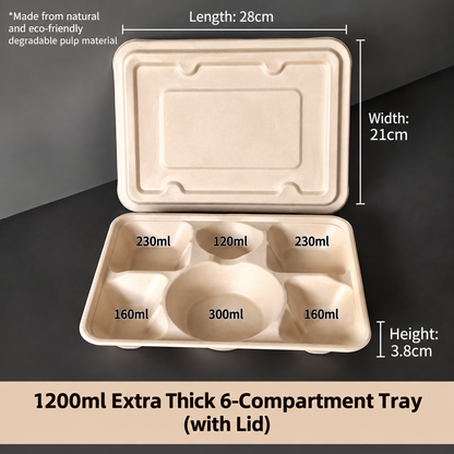 Biodegradable in several Compartment Pulp Meal Boxes – Disposable Food Containers for Takeout, Catering, Fast Food, Salads & Meal Sharing