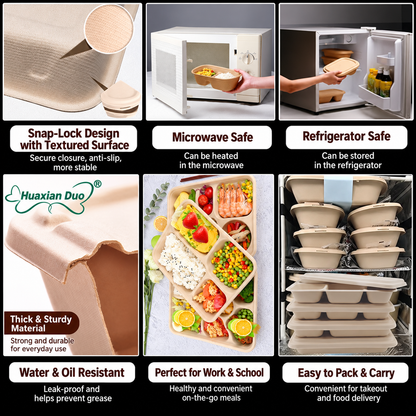 Biodegradable in several Compartment Pulp Meal Boxes – Disposable Food Containers for Takeout, Catering, Fast Food, Salads & Meal Sharing