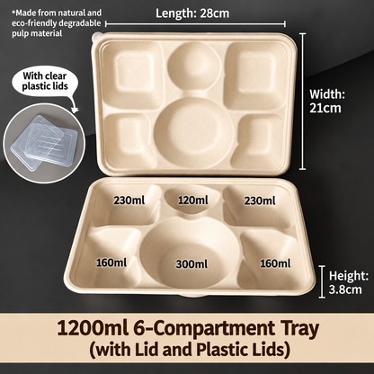 Biodegradable in several Compartment Pulp Meal Boxes – Disposable Food Containers for Takeout, Catering, Fast Food, Salads & Meal Sharing