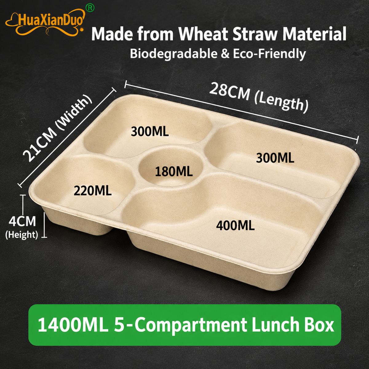 Biodegradable in several Compartment Pulp Meal Boxes – Disposable Food Containers for Takeout, Catering, Fast Food, Salads & Meal Sharing