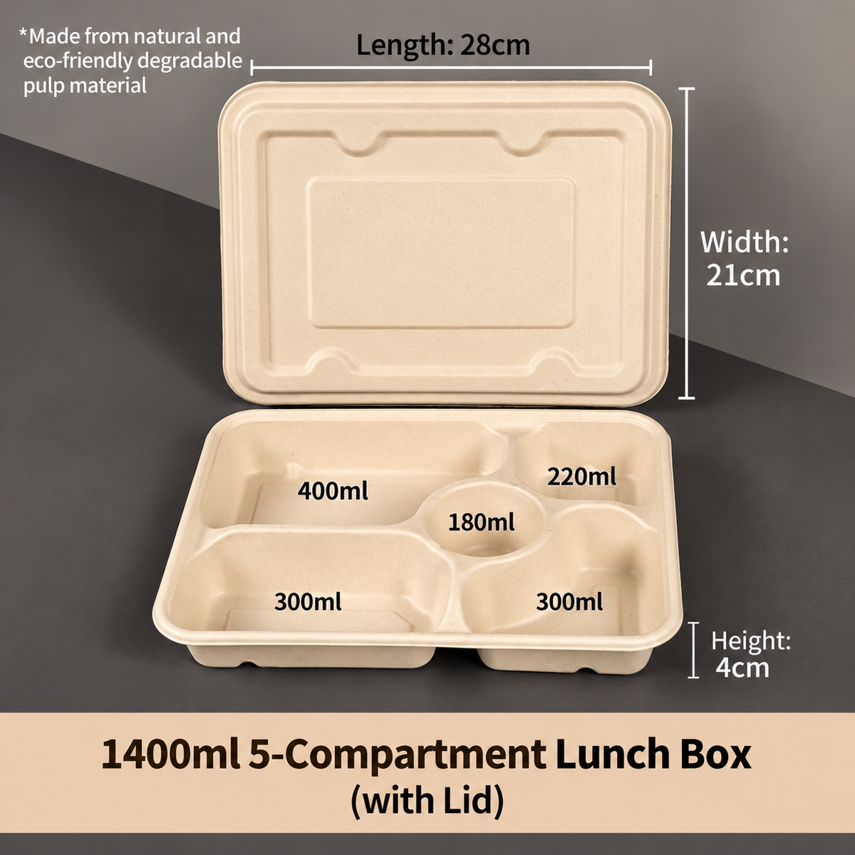 Biodegradable in several Compartment Pulp Meal Boxes – Disposable Food Containers for Takeout, Catering, Fast Food, Salads & Meal Sharing
