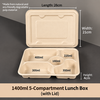 Biodegradable in several Compartment Pulp Meal Boxes – Disposable Food Containers for Takeout, Catering, Fast Food, Salads & Meal Sharing