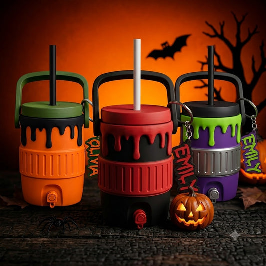 Halloween Cooler Can Holder – Insulated Beverage Cup Holder with Handle, Straw & Keychain for Beach, Parties and Outdoor Drinks