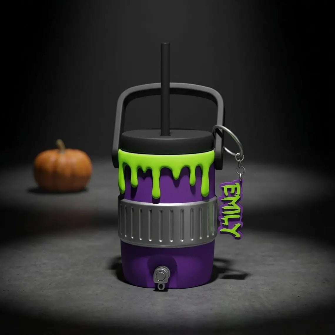 Halloween Cooler Can Holder – Insulated Beverage Cup Holder with Handle, Straw & Keychain for Beach, Parties and Outdoor Drinks