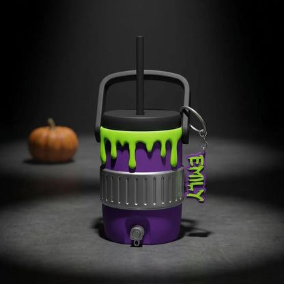 Halloween Cooler Can Holder – Insulated Beverage Cup Holder with Handle, Straw & Keychain for Beach, Parties and Outdoor Drinks