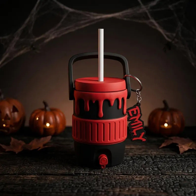 Halloween Cooler Can Holder – Insulated Beverage Cup Holder with Handle, Straw & Keychain for Beach, Parties and Outdoor Drinks
