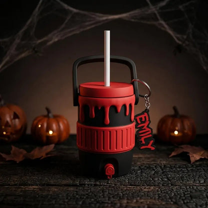 Halloween Cooler Can Holder – Insulated Beverage Cup Holder with Handle, Straw & Keychain for Beach, Parties and Outdoor Drinks