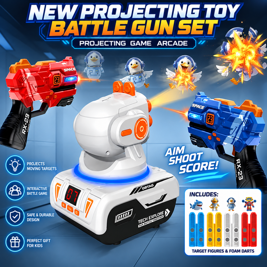 Kids Laser Battle Gun Projection Toy – Interactive Flying Saucer Shooting Game Set for Boys, Parent-Child Indoor & Outdoor Play