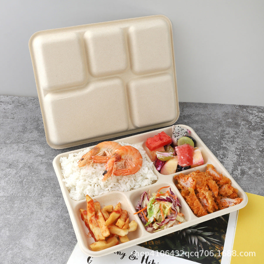 Disposable Biodegradable Five-Compartment Food Tray – Eco-Friendly Lunch Box, Paper Plate & Takeout Dinner Box
