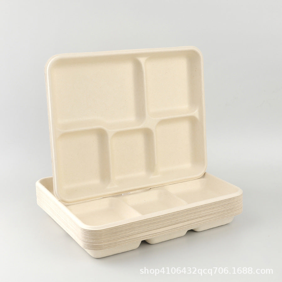 Disposable Biodegradable Five-Compartment Food Tray – Eco-Friendly Lunch Box, Paper Plate & Takeout Dinner Box