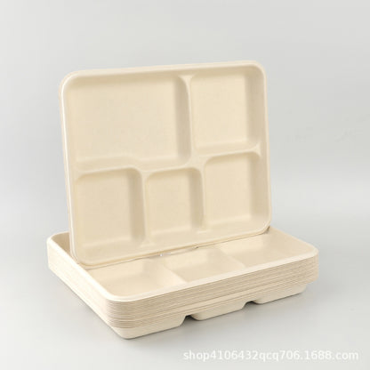 Disposable Biodegradable Five-Compartment Food Tray – Eco-Friendly Lunch Box, Paper Plate & Takeout Dinner Box