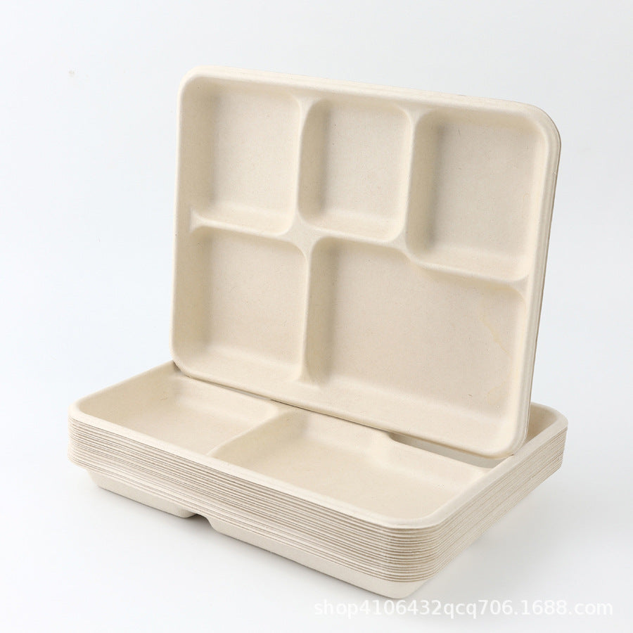 Disposable Biodegradable Five-Compartment Food Tray – Eco-Friendly Lunch Box, Paper Plate & Takeout Dinner Box