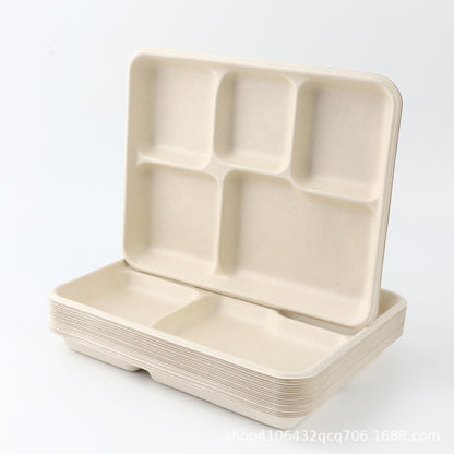 Disposable Biodegradable Five-Compartment Food Tray – Eco-Friendly Lunch Box, Paper Plate & Takeout Dinner Box