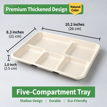 Disposable Biodegradable Five-Compartment Food Tray – Eco-Friendly Lunch Box, Paper Plate & Takeout Dinner Box