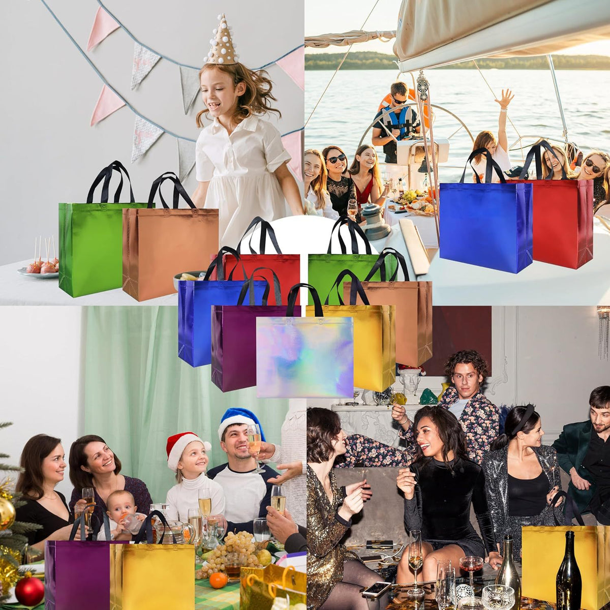 Small Holiday Gift Bag – Colorful Laser Film Non-Woven Twill Bag for Christmas, Parties & Custom Gifts