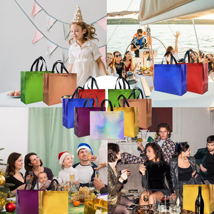 Small Holiday Gift Bag – Colorful Laser Film Non-Woven Twill Bag for Christmas, Parties & Custom Gifts