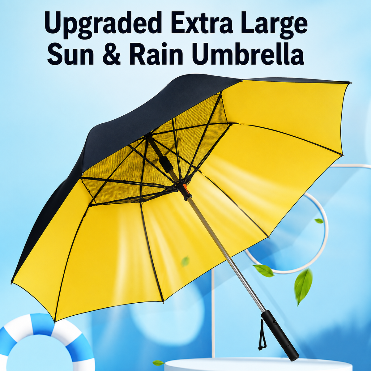 USB Rechargeable Golf Umbrella with Built-In Cooling Fan & Power Bank – Large Sun and Rain Protection Umbrella