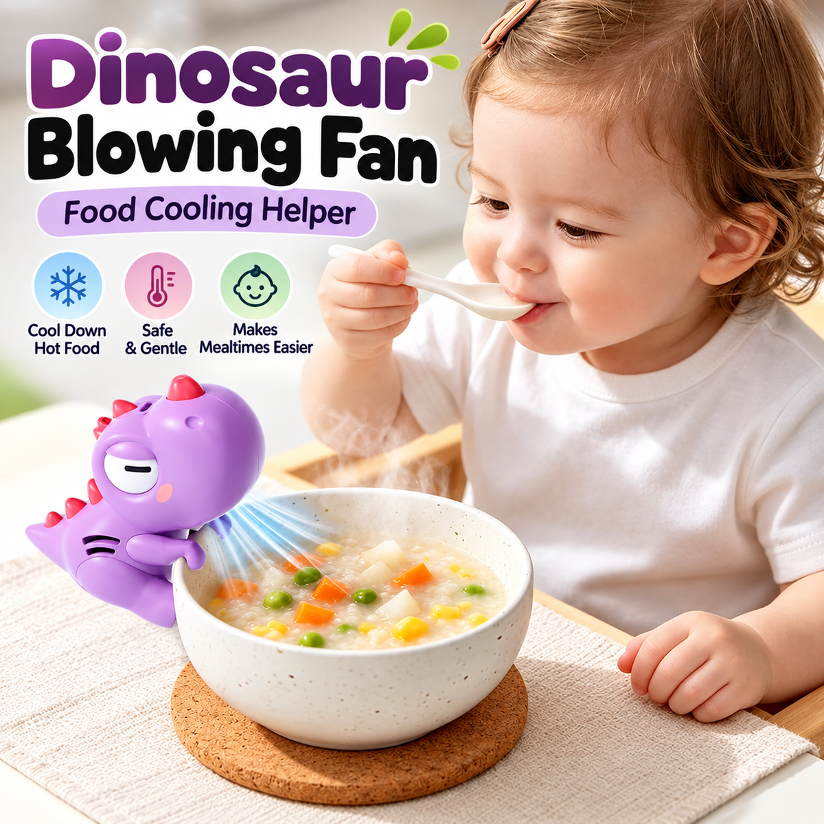 Baby Food Cooling Fan – Bladeless Portable Porridge & Rice Cereal Cooling Fan with Hanging Design
