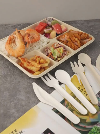 Disposable Biodegradable Five-Compartment Food Tray – Eco-Friendly Lunch Box, Paper Plate & Takeout Dinner Box