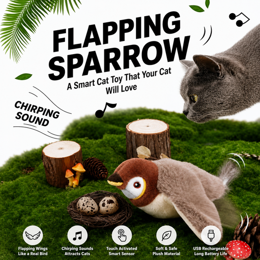 Authentic Electric Flapping Bird Cat Toy – Interactive Simulated Sparrow with Flapping Wings, Sound & USB Rechargeable Design